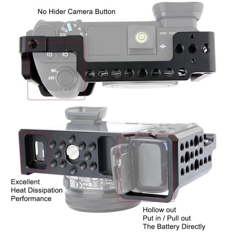 NICEYRIG Camera Cage for Sony A6300 A6400 A6100 A6000 with 1/4 Thread and Cold Shoe - 083 - Image 3